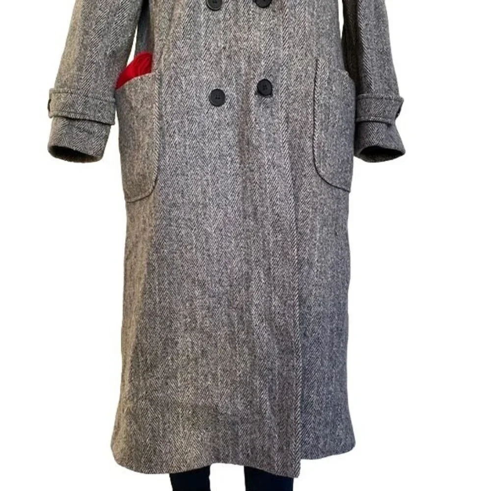 Vintage Charles Klein Wool Double Breasted Coat Grey With Red Scarf Women’s Sz L - Picture 6 of 13